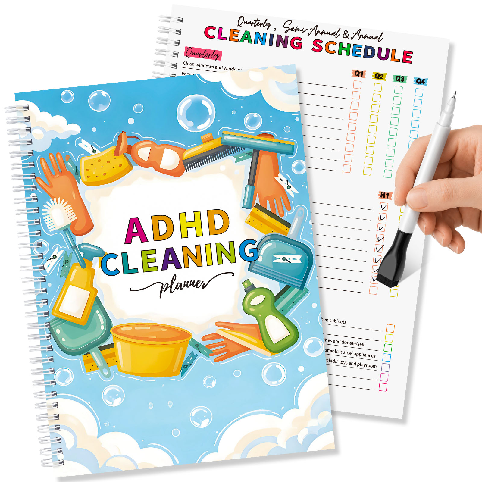 ADHD House Cleaning Planner for Adult Women & Teens — Reusable Laminated Erasable Daily / Weekly / Monthly Schedule